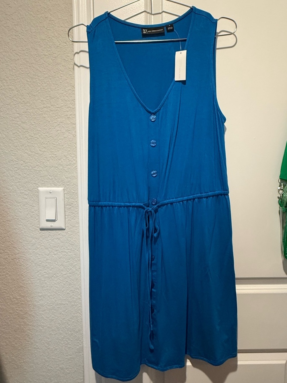 NY&C Sleeveless V-Neck Button Front Dress in Bright Blue